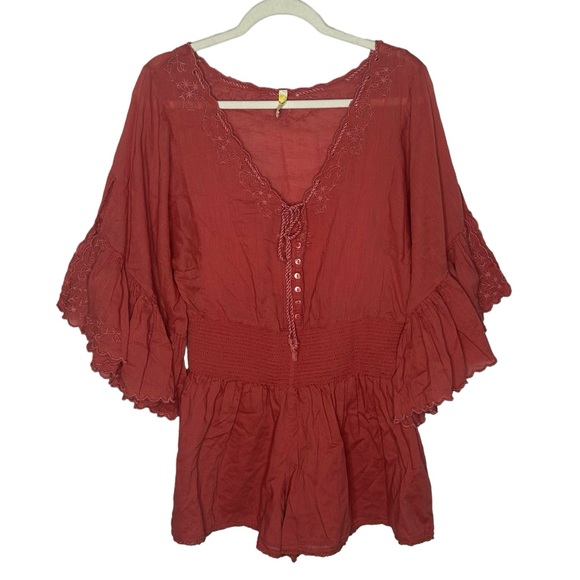 Free People Women's Far From Heaven Romper in Coral Red - Picture 4 of 16